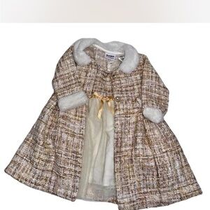 Blueberi Boulevard Tweed Coat with Faux Fur Trim